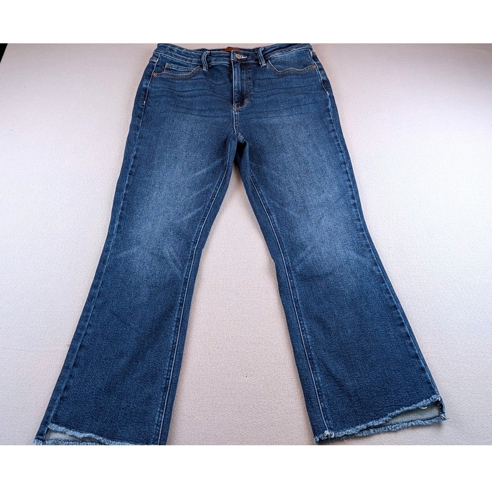Judy Blue Los Angeles Kick Flare Jeans Medium Wash Raw Hem Distressed Size 9/29